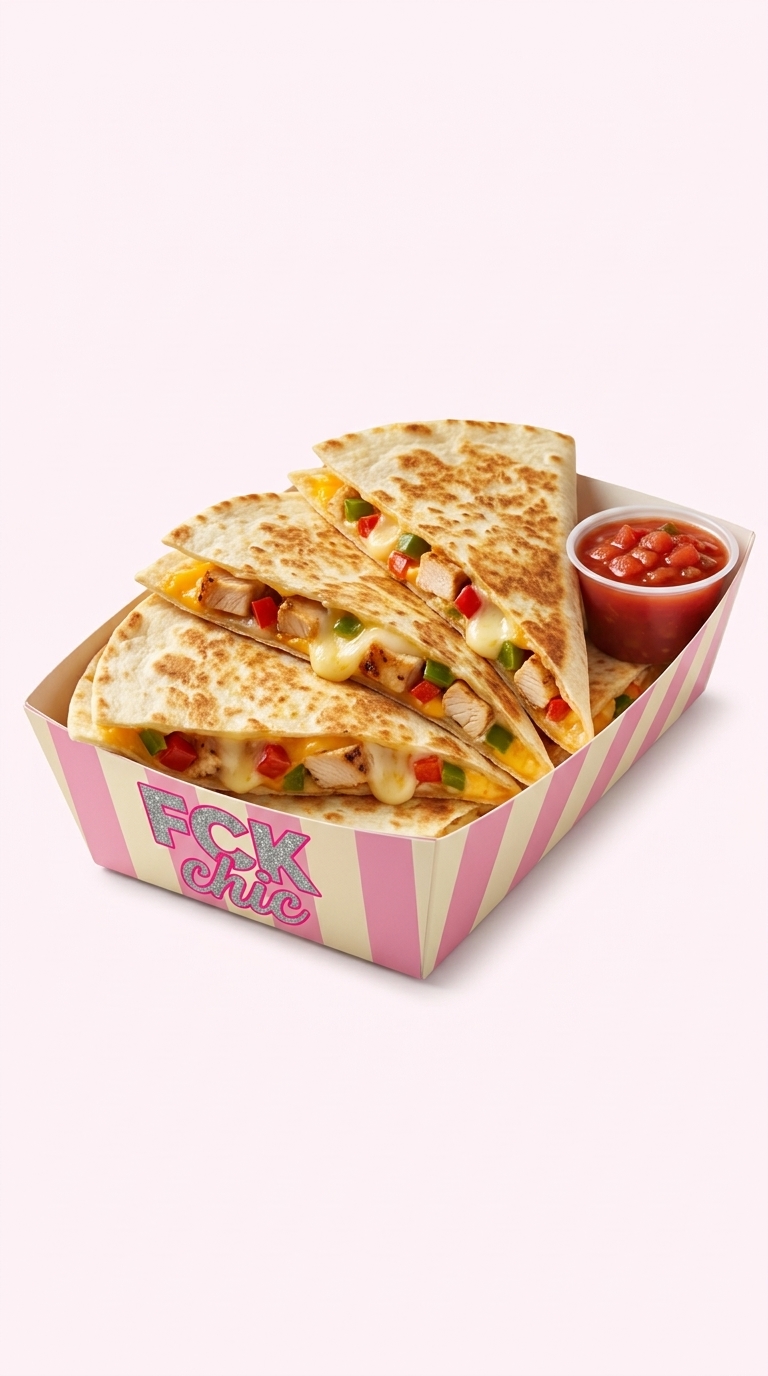 Cheesy Chicken Quesadilla wedges with salsa