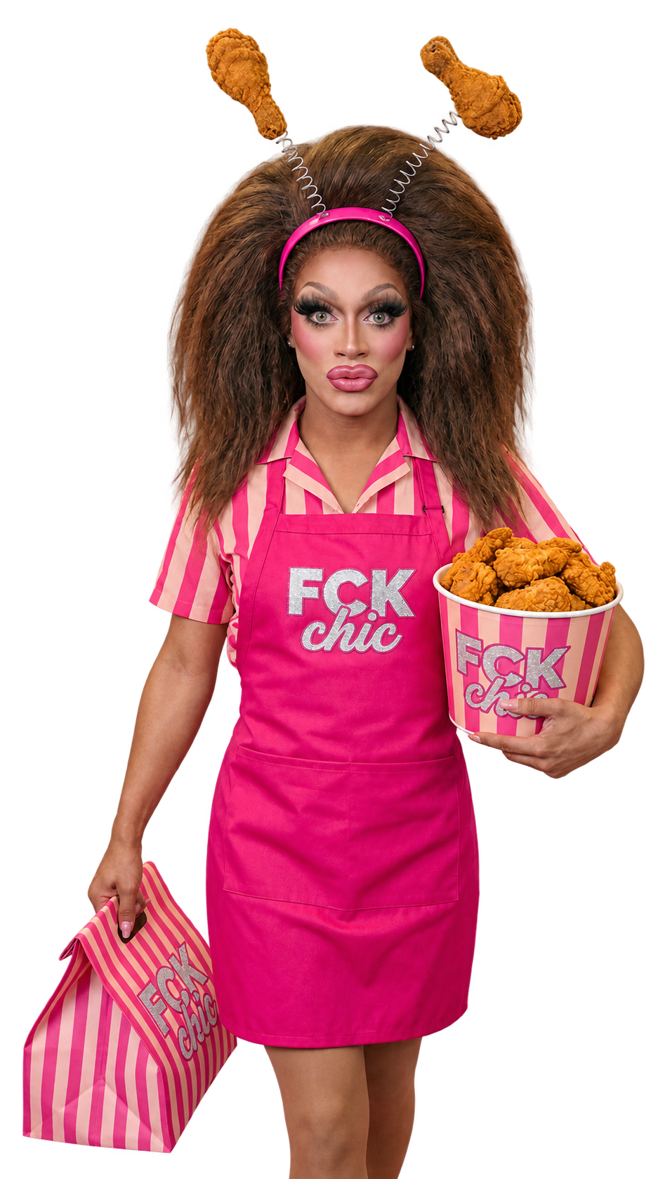 Regina holding a bucket of FCK chic fried chicken